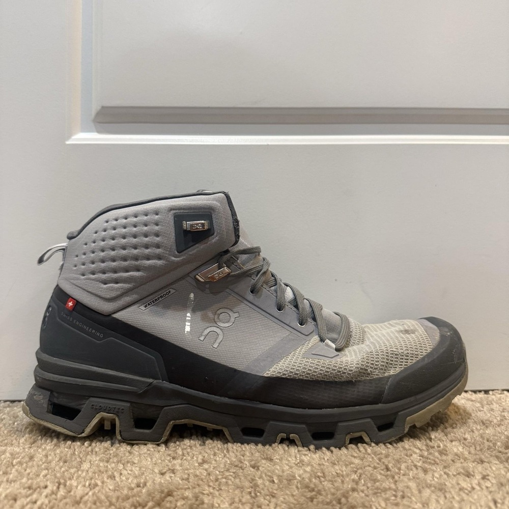 On Boots Mens Size 10 Gray Waterproof Hiking Trail Missiongrip Ankle Outdoor